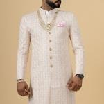 Alluring Peach Thread Embroidered Sherwani | Father Son Combo | Perfect Groom Wear